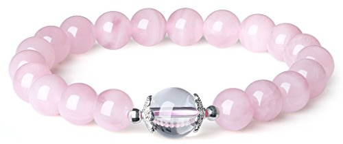 COAI Damen Kristall Armband aus Rosenquarz Quarz Perlen Edelstein Armbänder für Frauen