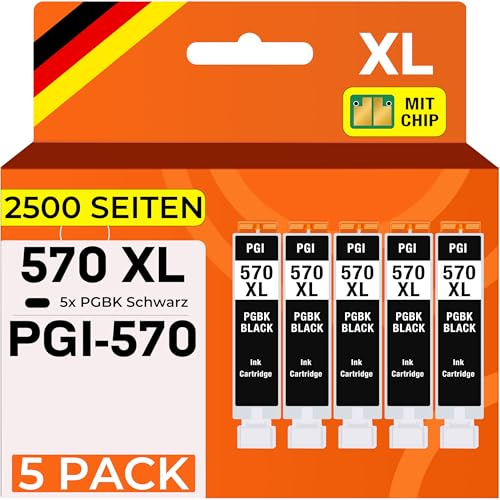 Supply Guy 5 XL Druckerpatronen mit Chip kompatibel mit Canon PGI-570 PGBK Schwarz für Pixma MG5700 MG5750 MG5751 MG6800 MG6850 MG7750 TS5000 TS5050 TS5055 TS6050 TS8050 TS9050 TS9055 und weitere