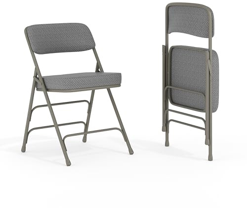 Flash Furniture Hercules Series Metal Folding Chairs with Cushioned Seats, Fabric Upholstered Event Chairs, Set of 2, Gray