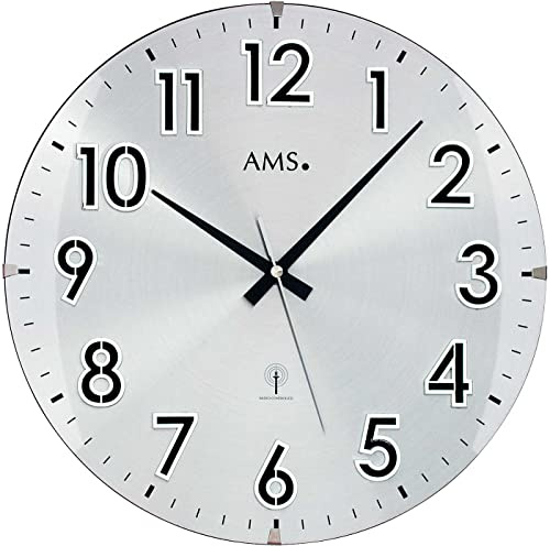 AMS F5973 Funk-Wanduhr, Holz, Silber, 37 x 37 x 6 cm