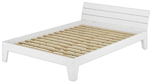 Erst-Holz®Doppelbett 140 x 200 Kiefer Weiß mit Rollrost