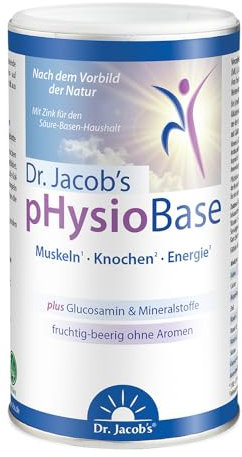 Dr. Jacob's pHysioBase | für Muskeln, Knochen & Beweglichkeit* | Kalium, Magnesium, Calcium, Vitamin C, Glucosamin & echte Beeren | Mineralstoffe auf Basis von Citrat & Laktat | 300 g Dose, vegan