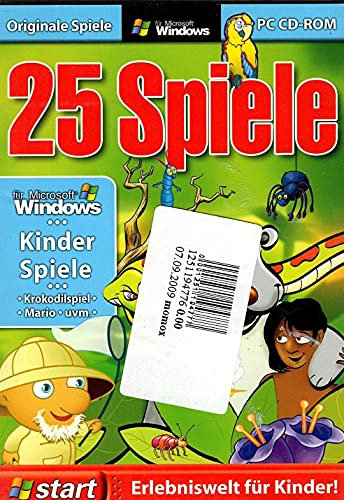 25 Spiele, Kinder-Spiele, CD-ROM: Erlebniswelt für Kinder! Krokodilspiel, Mario, u.v.m.. Für Windows 98, ME, 2000, XP