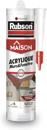Rubson Mastic Maison Acrylique Murs & Fenêtres, mastic acrylique couleur acajou pour intérieur & extérieur, comble fissure, joint porte et fenêtre, 280 ml