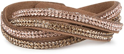 styleBREAKER weiches Strass Armband, eleganter Armschmuck mit Strassteinen, Wickelarmband, 2x2-Reihig, Damen 05040004, Farbe:Braun/Hellbraun-Rose