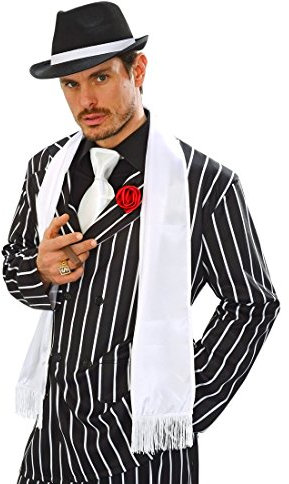 Amakando Weißer Schal Satin Tuch 20er Jahre Fransenschal Mafia Schultertuch Gangster Satinschal Charleston Flapper Accessoire