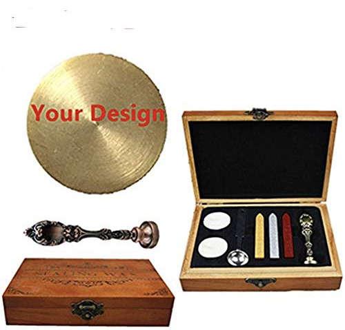 MNYR Logo personnalisé en laiton rouge avec logo Monogramme Lettres personnalisées votre design cire Sceau cire Tampon d'invitation de mariage Bâtons cire en métal Bougies Cuillère bois Coffret cadeau