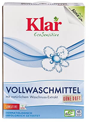 Klar eco Sensitive Vollwaschmittel 2,475kg, ohne Duft, 45 Waschladungen, für Allergiker, vegan