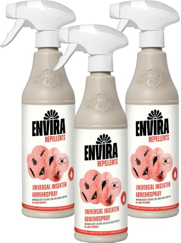 Envira Universal Insekten Spray 3 x 500 ml - gegen Trauermücken | Spray mit Langzeitwirkung gegen Silberfische, Lebensmittelmotten und weiteres Ungeziefer - Insektenmittel für Haus und Küche