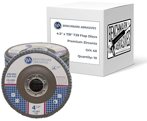 Benchmark Abrasives 4.5 x 7/8 Premium Zirconia T29 Angled Flap Discs 4 1/2 for Angle Grinder, Sanding Discs, Finishing, Rust, Stock Removal- Grinding Wheels 4 1/2 Inch (10 Pack) - 40 Grit