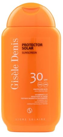 GISÈLE DENIS - Protector Solar, 200 ml, Protección FPS30, Emulsión Bronceadora, Cuidado de Piel, Crema Solar, Hidrata la Piel, Resistente al Agua, para Uso Diario, Previene Manchas y Arrugas