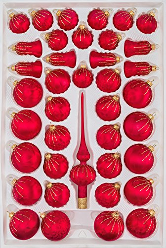 39 TLG. Glas-Weihnachtskugeln Set in Ice Rot Gold Regen- Christbaumkugeln - Weihnachtsschmuck-Christbaumschmuck