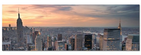 Paul Sinus Art Panoramabild auf Leinwand und Keilrahmen 120x40cm New York Manhattan Skyline Sonnenuntergang