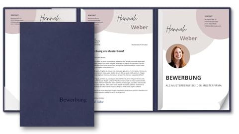 5 Stück 3-teilige Bewerbungsmappen Lemani® IMAGE Marineblau mit 2 Klemmschienen - Premium-Qualität mit unverwechselbarer Haptik und hochwertiger Prägung 'Bewerbung'