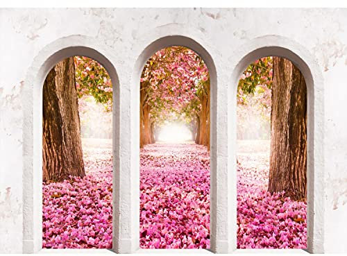 Runa Art Fototapete Wald Park Säulen 352 x 250 cm Vlies Tapeten XXL Moderne Wandtapete Wohnzimmer Schlafzimmer Rosa Weiss 9014011a