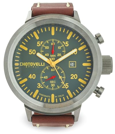 chotovelli Big Pilot,Orologio da polso, Impermeabile,Quadrante grande, cinturino in pelle- 747.13