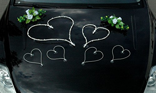 TOP HERZE Auto Schmuck Braut Paar Rose Deko Dekoration Autoschmuck Hochzeit Car Auto Wedding Deko PKW (Groß Weiß)