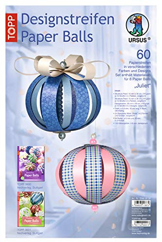 Ursus 23440099 Lot de 60 bandes de papier design Juliet, 60 bandes et accessoires pour 8 boules de décoration, Multicolore - Version Allemande