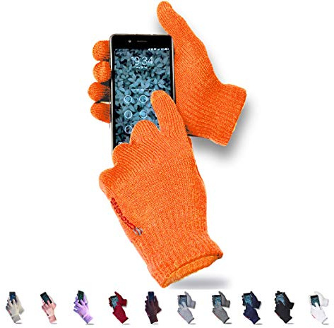 AXELENS Winter Touch Screen-handskar för män och kvinnor Mjuk och varm fleecestickad ullfleeceinteriör - för smartphones, mobiltelefoner och surfplattor Presentförpackning ingår! - ORANGE