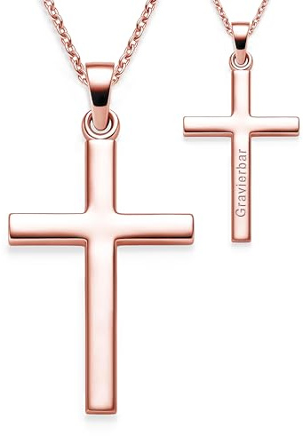 Kors kedja nattvardsgång flicka pojke roséguld (silver 925 förgylld) med gravyr | Korskedja hänge halsband barn smycken dopkedja | Gåvor till dop första nattvarden konfirmation konfirmation, 38 - 42