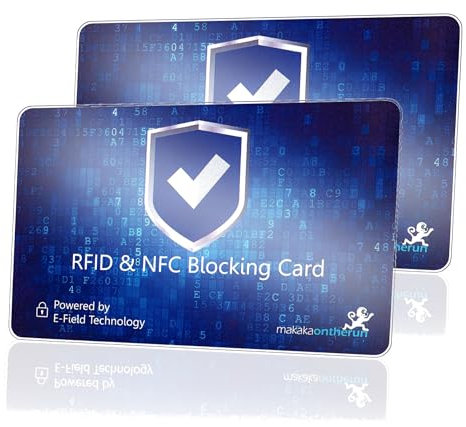 MakakaOnTheRun 2X RFID Blocker Karte (3fach geprüft: DEKRA + EMV + HF-Labor) - 360° Schutzkarte für Geldbörse - NFC Blocker Karte - RFID Blocker Card