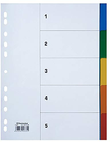 Soennecken Register 1527 DIN A4 blanko volle Höhe 5tlg. PP farbig
