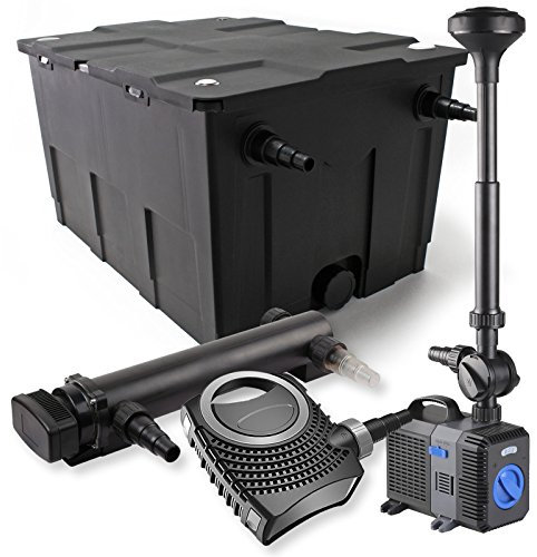 SunSun Komplettset: CBF-550 Teichfilter bis 60000 L Teichfilteranlage Durchlauffilter, NEO10000 Teichpumpe 10000l/h 80W, CUV-336 Teichklärer UVC Klärer mit 36W, CTP-5003 Springbrunnenpumpe 5000l/h 30W