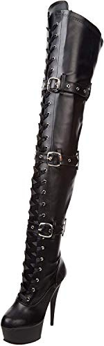 Pleaser Dam Delight-3028 kort skaft stövlar, Svart svart Blk Str Faux läder Blk matta, 38 EU