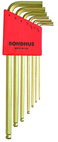 Bondhus 38092 Ball End Tip Hex Key L-Wrench Set w/GoldGuard & Long Arm,7 PC, Multicolor, One Size