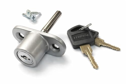 FERPASA® - Cerradura de Seguridad para Ventanas Correderas – Cierre de Sobreponer de Acero en Acabado Plata con 2 Llaves y Tornillería (53,5 x 23,5 mm)