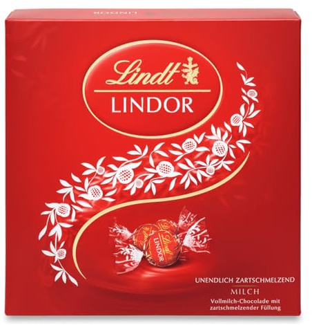 Lindt Schokolade LINDOR Präsent Box Milch | 187 g | 14 Kugeln Vollmilchschokolade mit zartschmelzender Füllung in Präsent Edition | Pralinengeschenk | Schokoladengeschenk