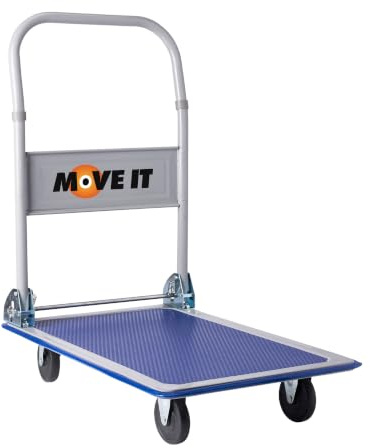 Move-It 150kg Folding Platform Trolley, Blue Hand Sack Truck with 4 Wheels | 4 Swivel Castors and built in Bumper Strip, Push Cart with Handle, Platform Truck