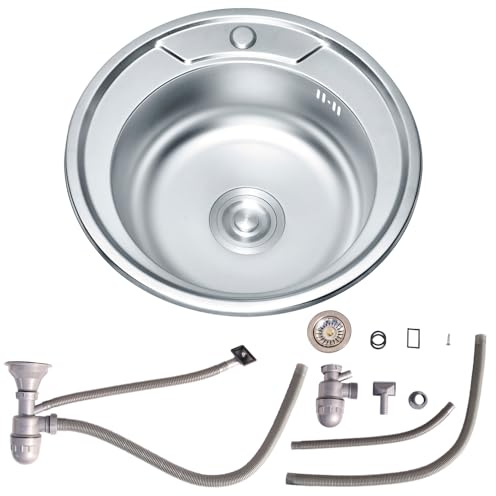 Melko Einbauspüle Küchenspüle Spülbecken rund aus rostfreiem Edelstahl, ca. Ø49 x 18,5 cm