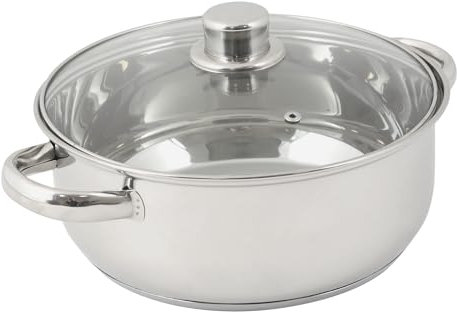 Crealys 502385 Pentola in Acciaio Inox 4 Litri diam. 24 cm - con Coperchio per Vapore in Vetro - Tutte Le fonti di Calore Compresa l'induzione