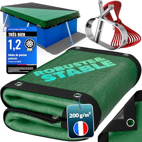 poolomio Poolabdeckung rechteckig 900 x 400 cm, Winterabdeckung Pool | Abdeckplane für Pool 9 x 4 m – 200 g/m² robustes, UV-resistentes PE – Stahlseil & Ratsche – Echtmaß: 960 x 460 cm