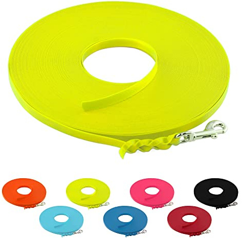 LENNIE Ultraleichte BioThane Schleppleine für Hunde bis 5kg, 3m lang, ohne Handschlaufe, Neon-Gelb, geflochten, 9 mm