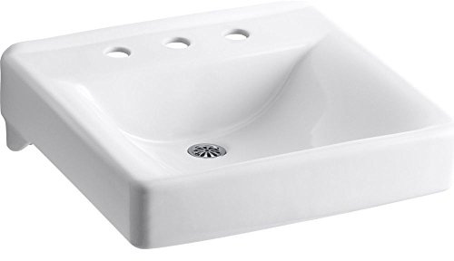 KOHLER K-2053-N-0 Soho 20 x 18 Wall-Mount/Concealed Arm Carrier Bathroom Sink with 8 Widespread Faucet Holes, White