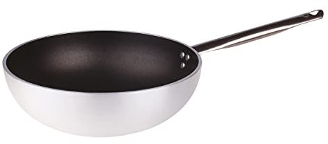 Pentole Agnelli ALSA2111WPS28 Linea Alluminio 5 mm Platinum Wok con Fondo Piano, 28 cm