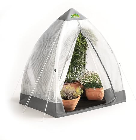 BioGreen Überwinterungszelt & Foliengewächshaus „Tropical Island M“ | lichtdurchlässige Gitterfolie | stabiles Gestell | B 130 x T 130 x H 150 cm