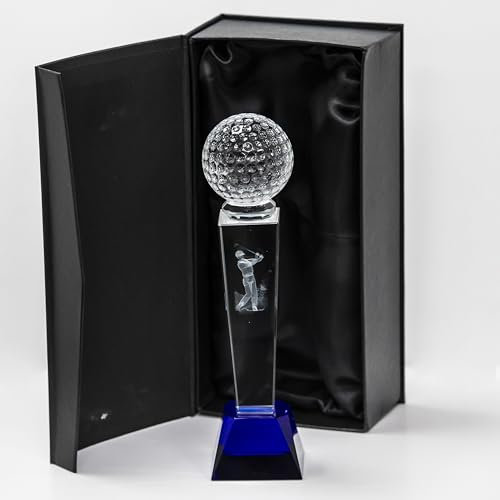 LONGRIDGE Trophée de Golf en Cristal avec Balle de Golf - Transparent, 180 mm