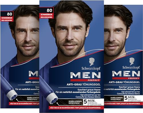 Schwarzkopf Men Perfect Anti-Grau Tönungs-Gel 80 Schwarzbraun (80 ml), Haarfarbe für Männer blendet graue Haare aus, Anti-Grau Tönung für ein natürlich aussehendes Ergebnis