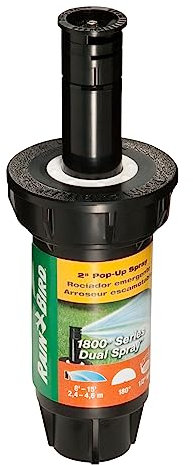 Rain Bird 1802HDS Professional Dual Spray Pop-Up Sprinkler, 180° Half Circle Pattern, 8' - 15' Spray Distance, 2 Pop-up Height