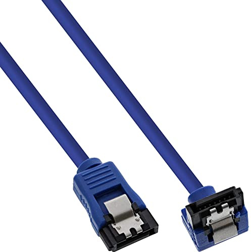InLine 27703F SATA 6Gb/s Anschlusskabel rund, abgewinkelt, blau, mit Lasche, 0,3m