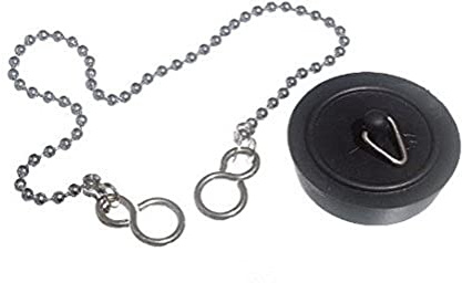 Merriway BH04750 45mm (1.3/4 inch) Basin Bath Plug with 450mm (18 inch) Chrome Plated Chain and S-Hook - Black