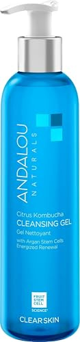 Andalou Naturals Clear Skin Citrus Kombucha Gel Face Cleanser - With Argan Stem Cells, Probiotics, & Aloe Vera to Remove Excess Oil & Dull Surface Cells for More Radiant, Balanced Skin - 6 Fl Oz