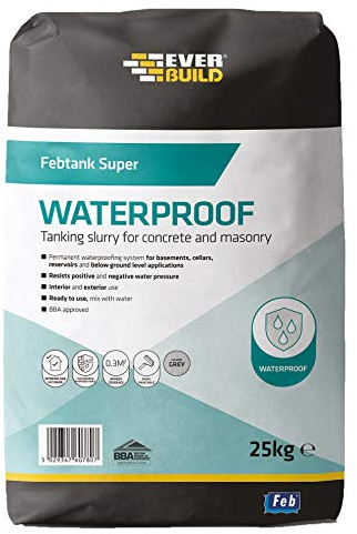 Everbuild Febtank Super Waterproof Tanking Slurry, Grey, 25kg | Coating For Concrete And Masonry, Water Vapour Permeable