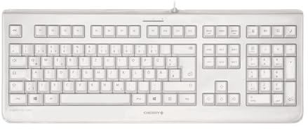 CHERRY KC 1068, Disposition française, clavier AZERTY, désinfectable facilement, clavier filaire étanche, frappe silencieuse, Blanc grisé