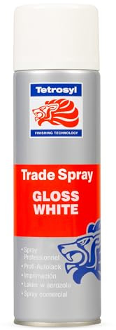 Tetrosyl Trade Spray Gloss White Paint 500ml – Fast Drying Acrylic Automotive Aerosol with Adjustable Spray Nozzle for Spray Gun Finish, Vehicle & Automotive Refinishing
