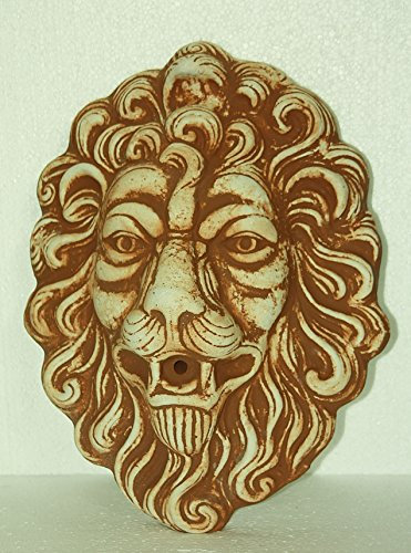 Steinfigur Löwenkopf Rostfarben, Patiniert, Wasserspeier für die Wand, aus Steinguss