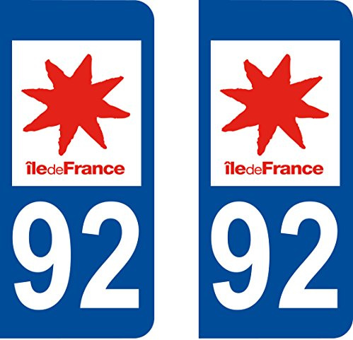 2 selbtklebende Sticker, Nummernschild Zulassung Département 92 Frankreich.